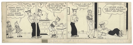 Chic Young Hand-Drawn Blondie Comic Strip From 1944 Titled The Hand That Rocks the Cradle -- Blondie Goes Jui Jitsu on Dagwood
